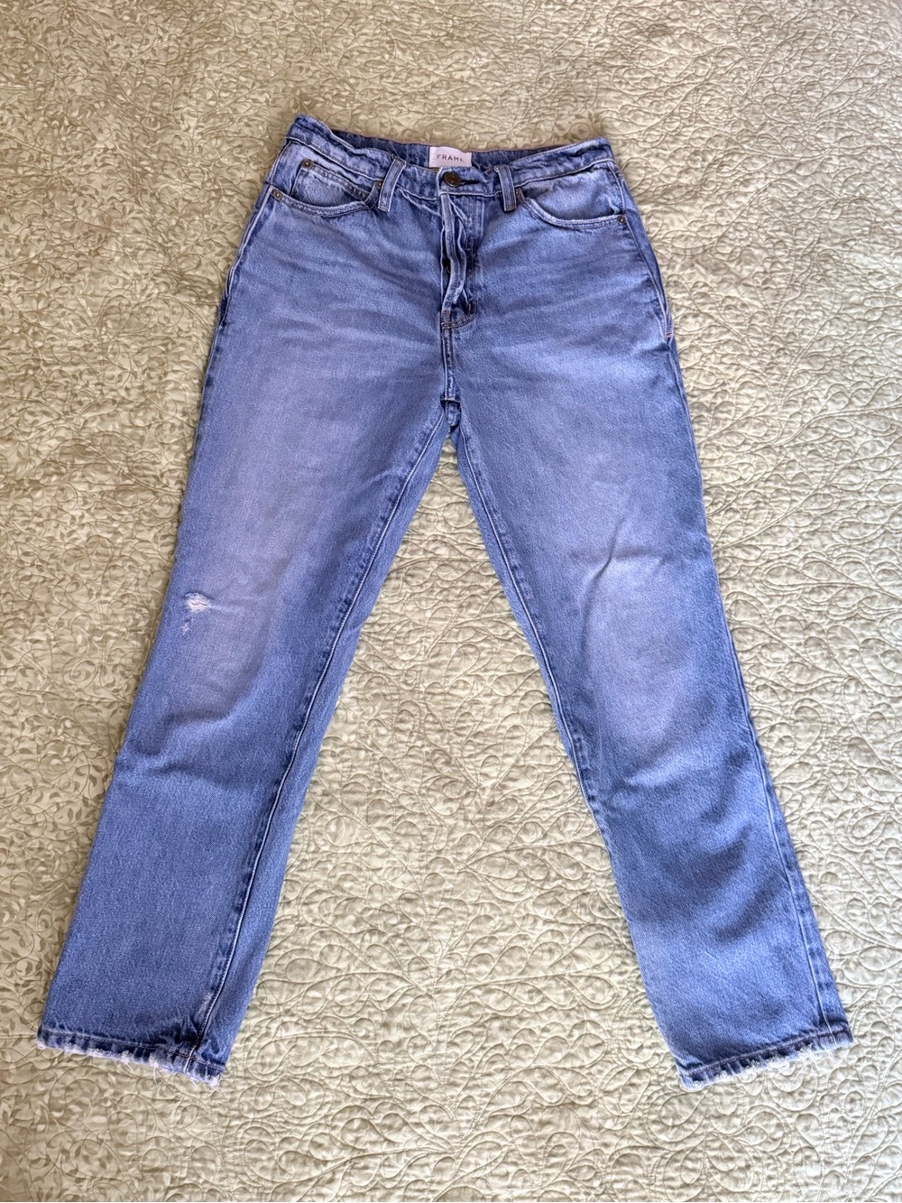 Frame Le Mec Denim Straight Leg Ankle Jeans Light Blue Wash 25 Malibu Button Fly
